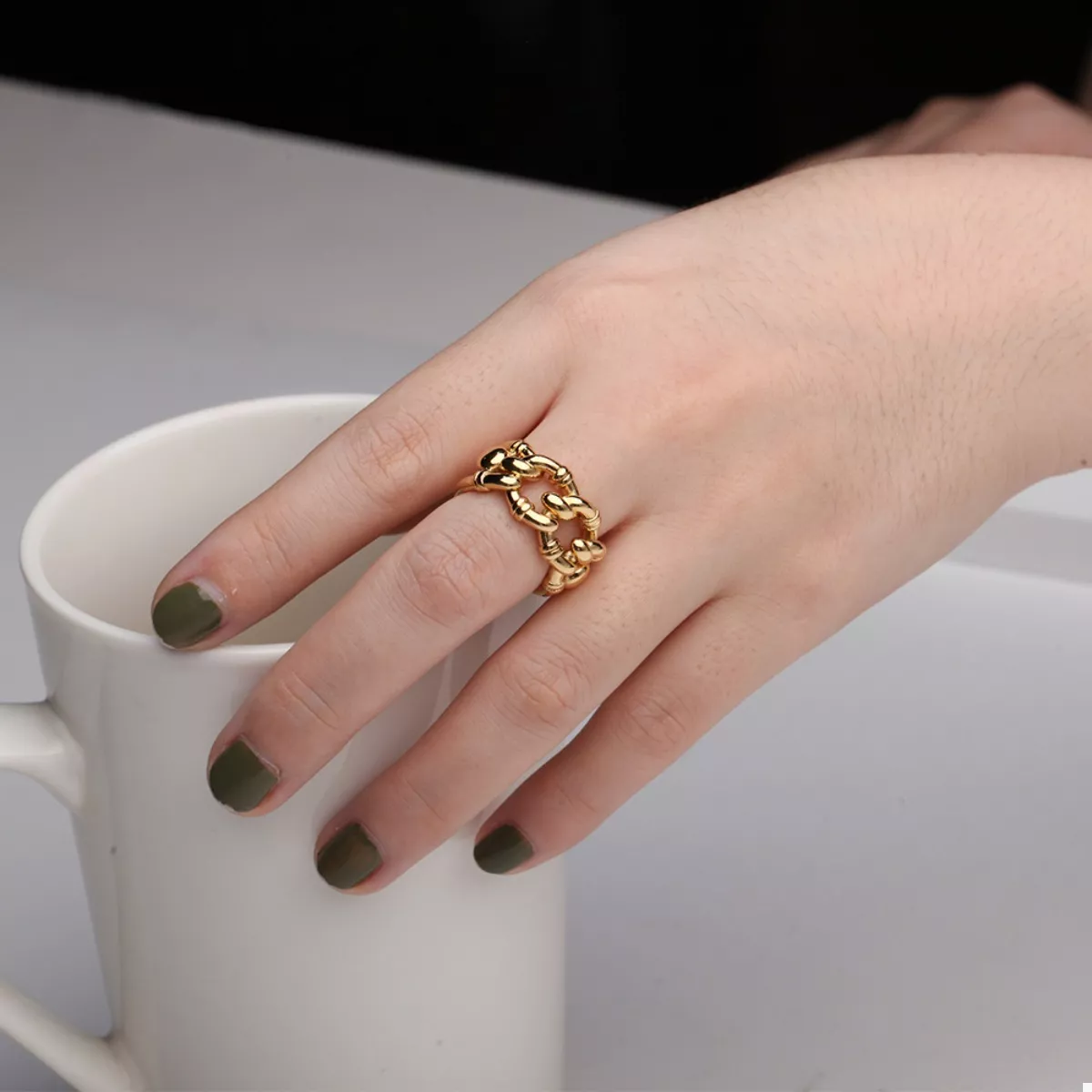 18K Gold-Plated Chain Link Open Ring