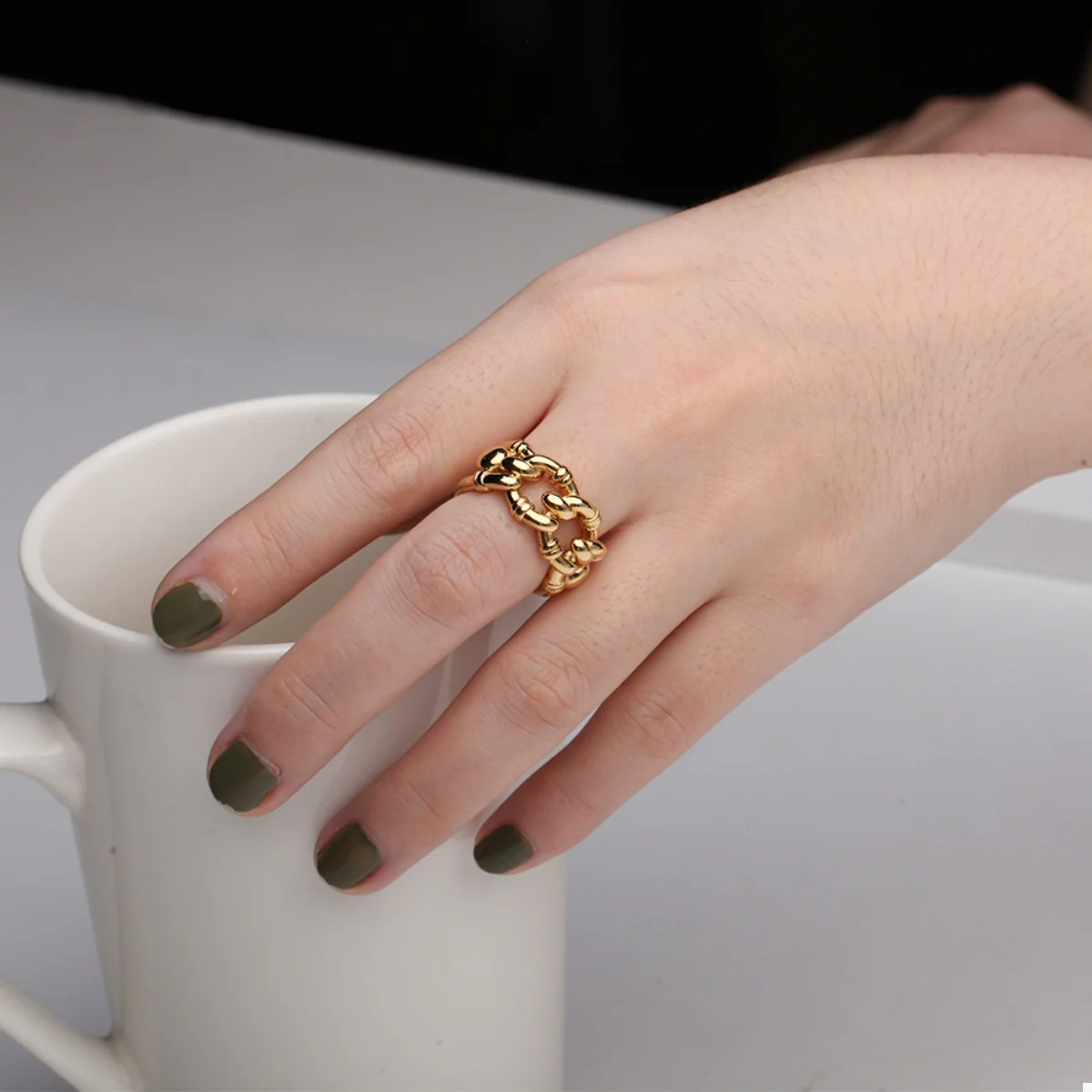 18K Gold-Plated Chain Link Open Ring - Image 6