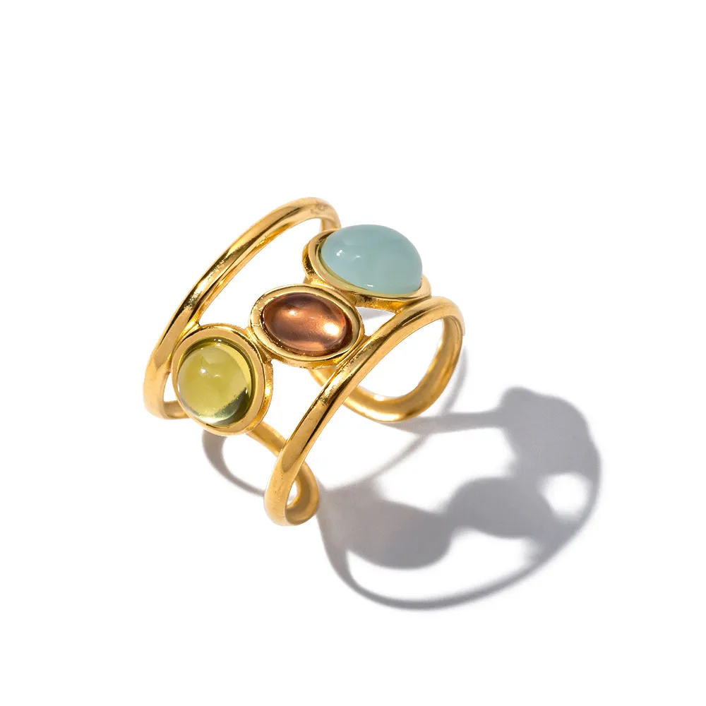 18K Gold-Plated Gemstone Open Cuff Ring - Image 5