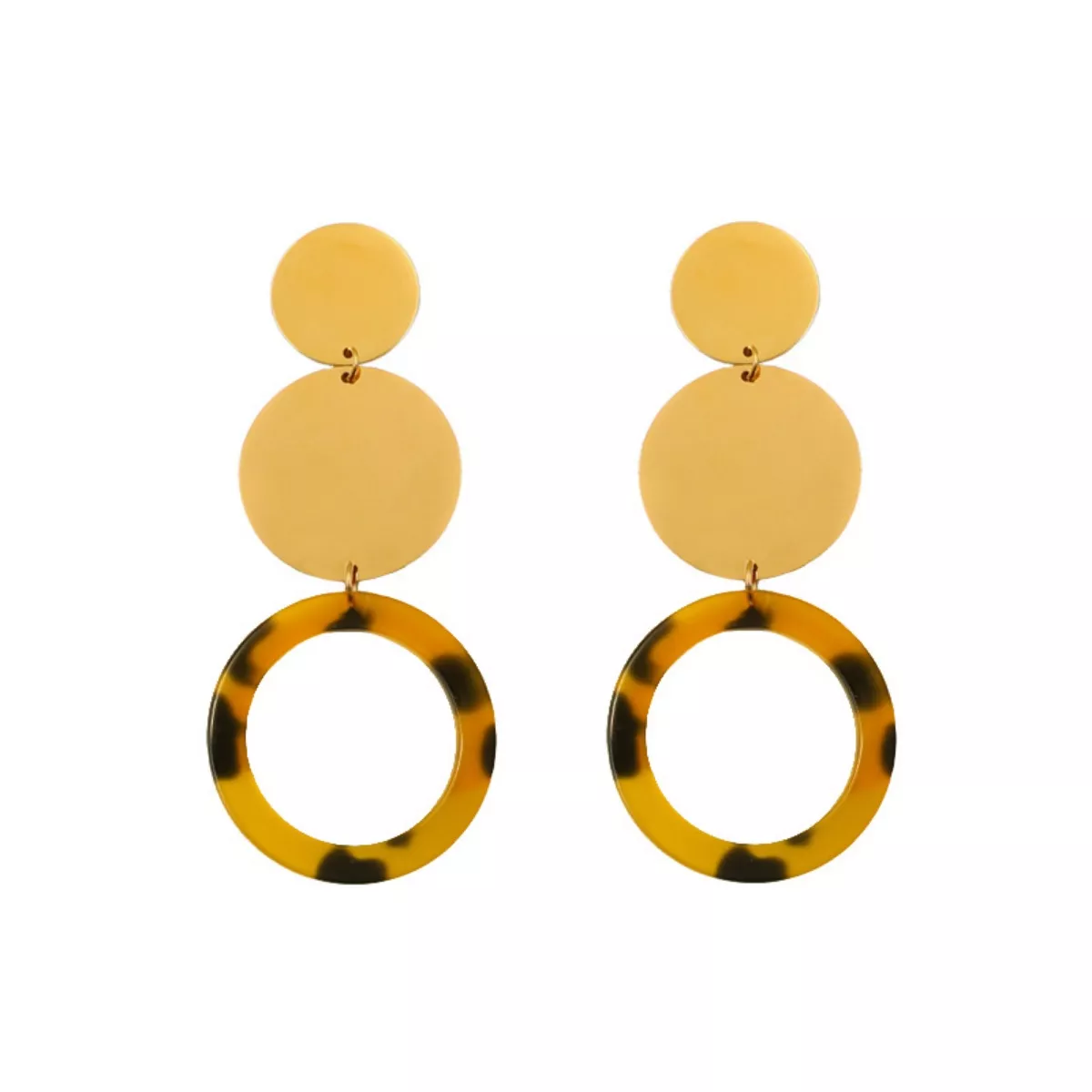 18K Gold-Plated Geometric Circle Dangle Earrings - Image 3