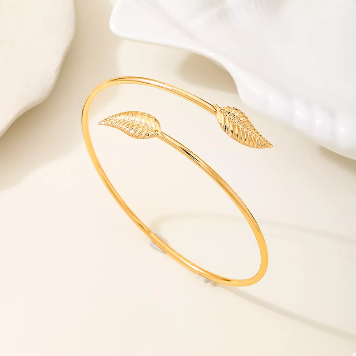 18K Gold-Plated Leaf Open Cuff Bracelet - Image 2