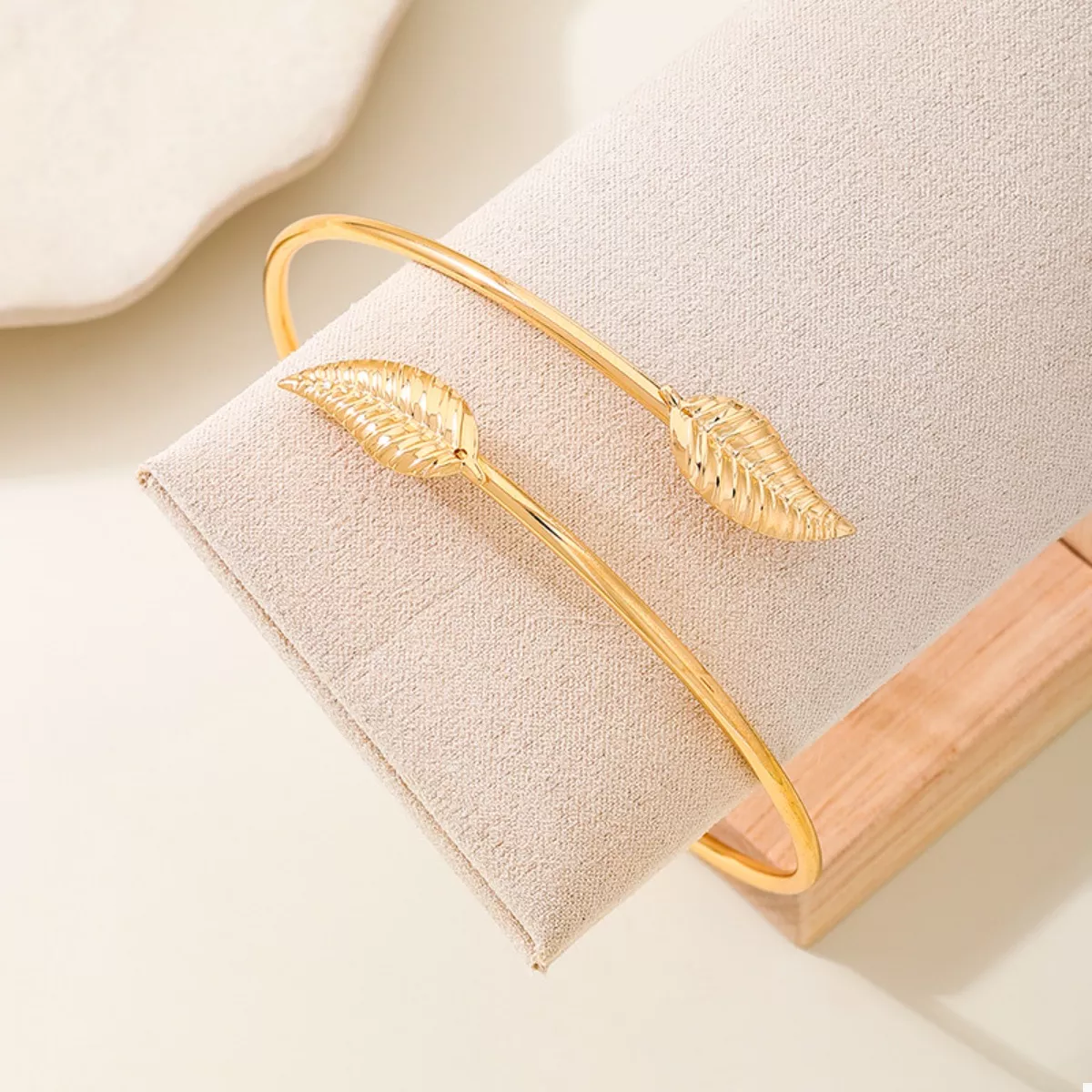 18K Gold-Plated Leaf Open Cuff Bracelet - Image 4