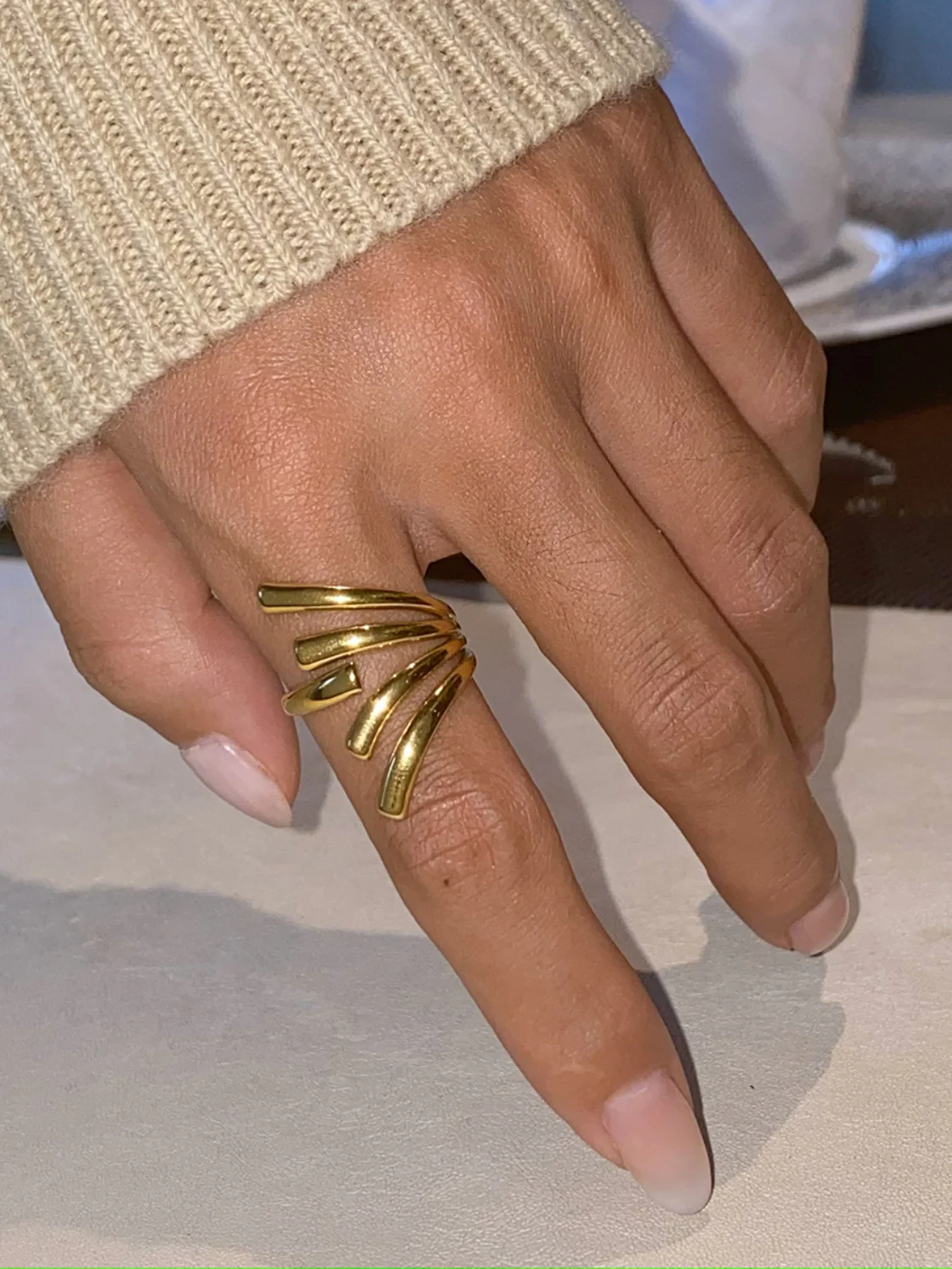 18K Gold-Plated Stainless Steel Irregular Open Ring - Image 5
