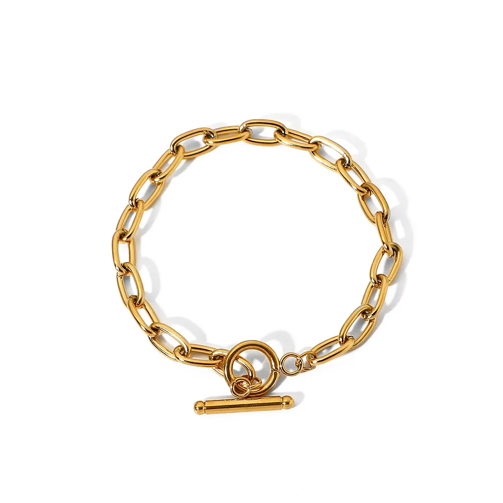 18K Gold-Plated Stainless Steel Toggle Chain Bracelet - Image 5
