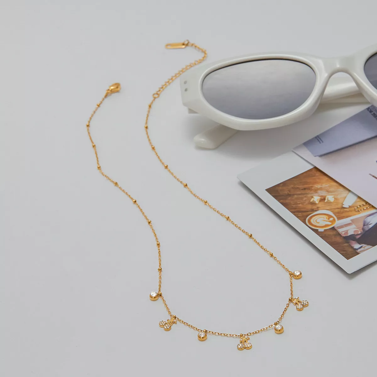 18K Gold-Plated Zircon Cherry Necklace - Image 5