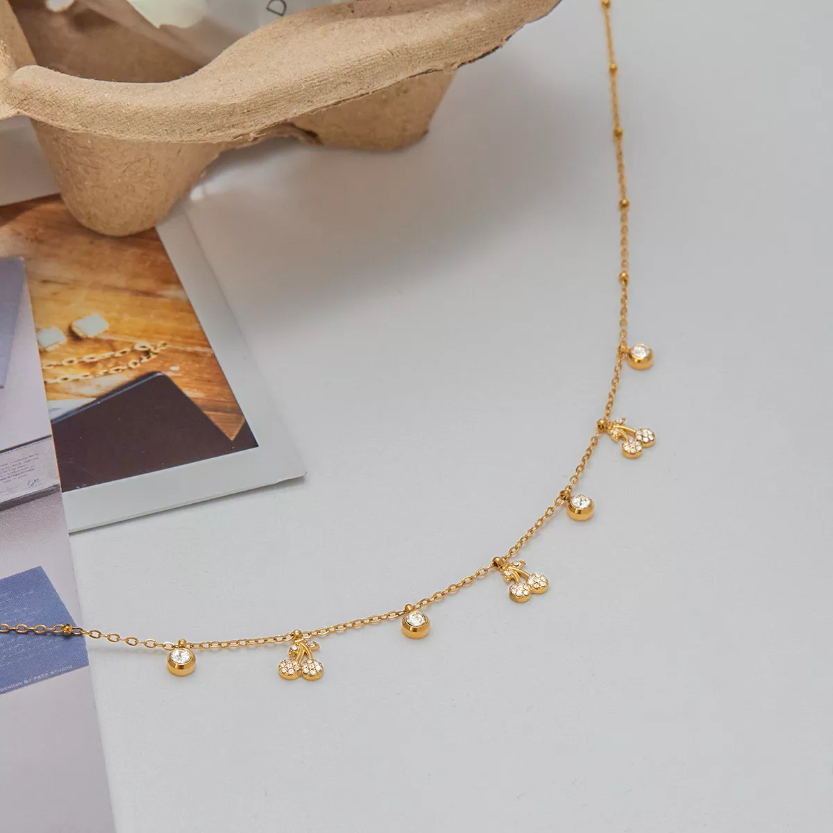 18K Gold-Plated Zircon Cherry Necklace - Image 6