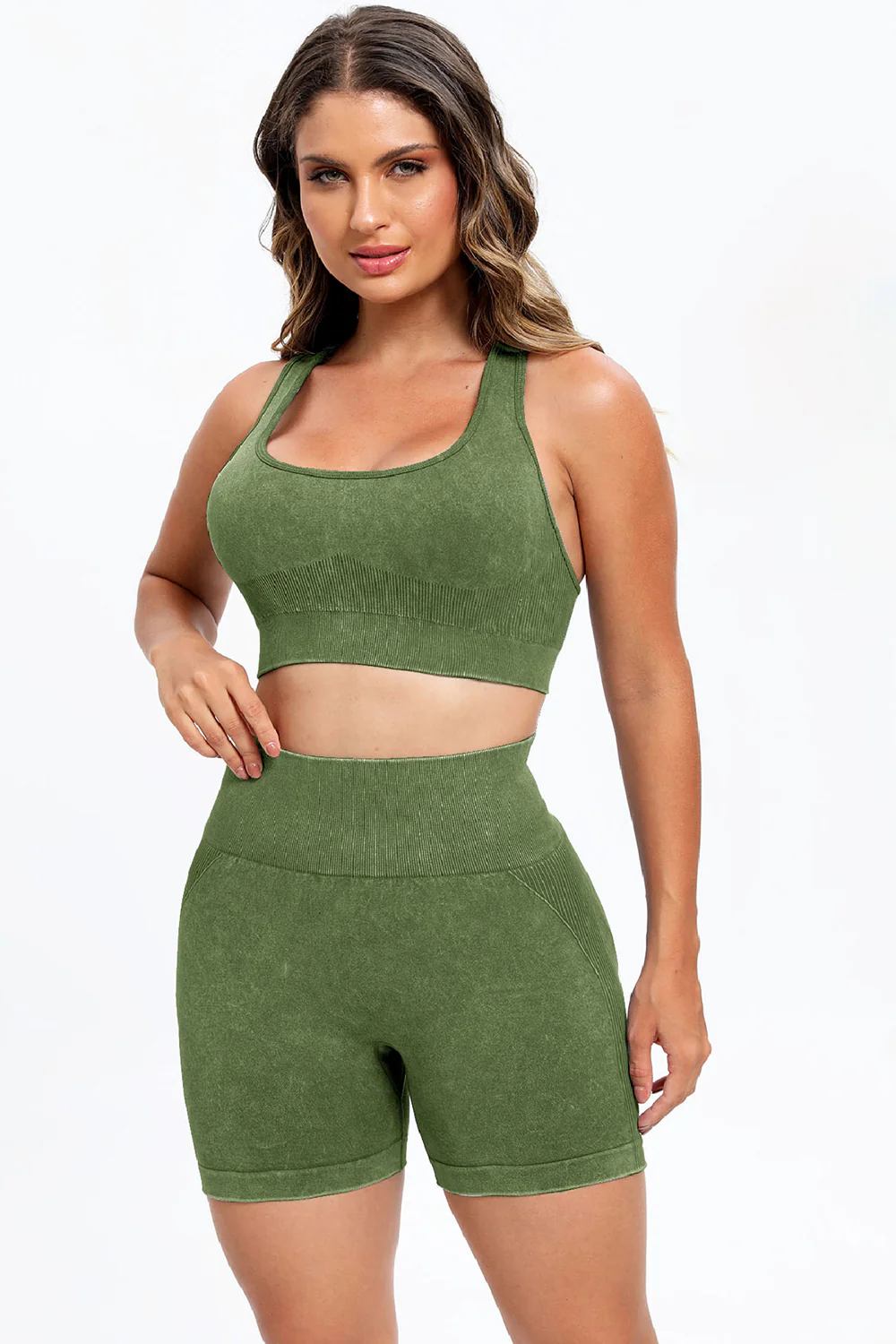 3 Piece Washed Square Neck Wide Strap Active Set - Image 30