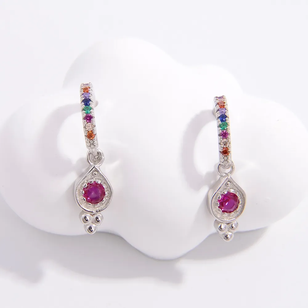 925 Sterling Silver Inlaid Zircon Earrings - Image 2