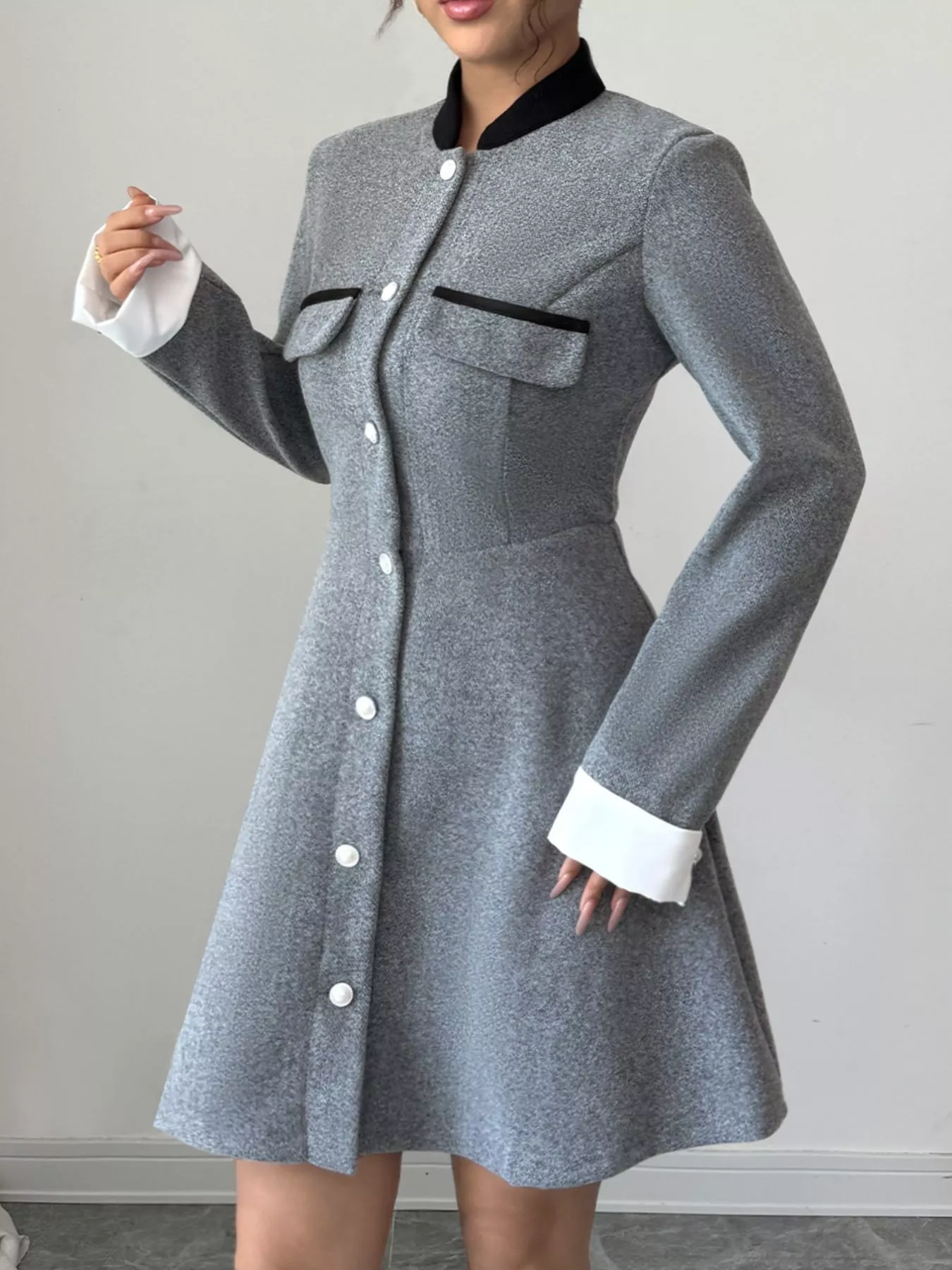 A-Line Long Sleeve Button-Down Dress - Image 3