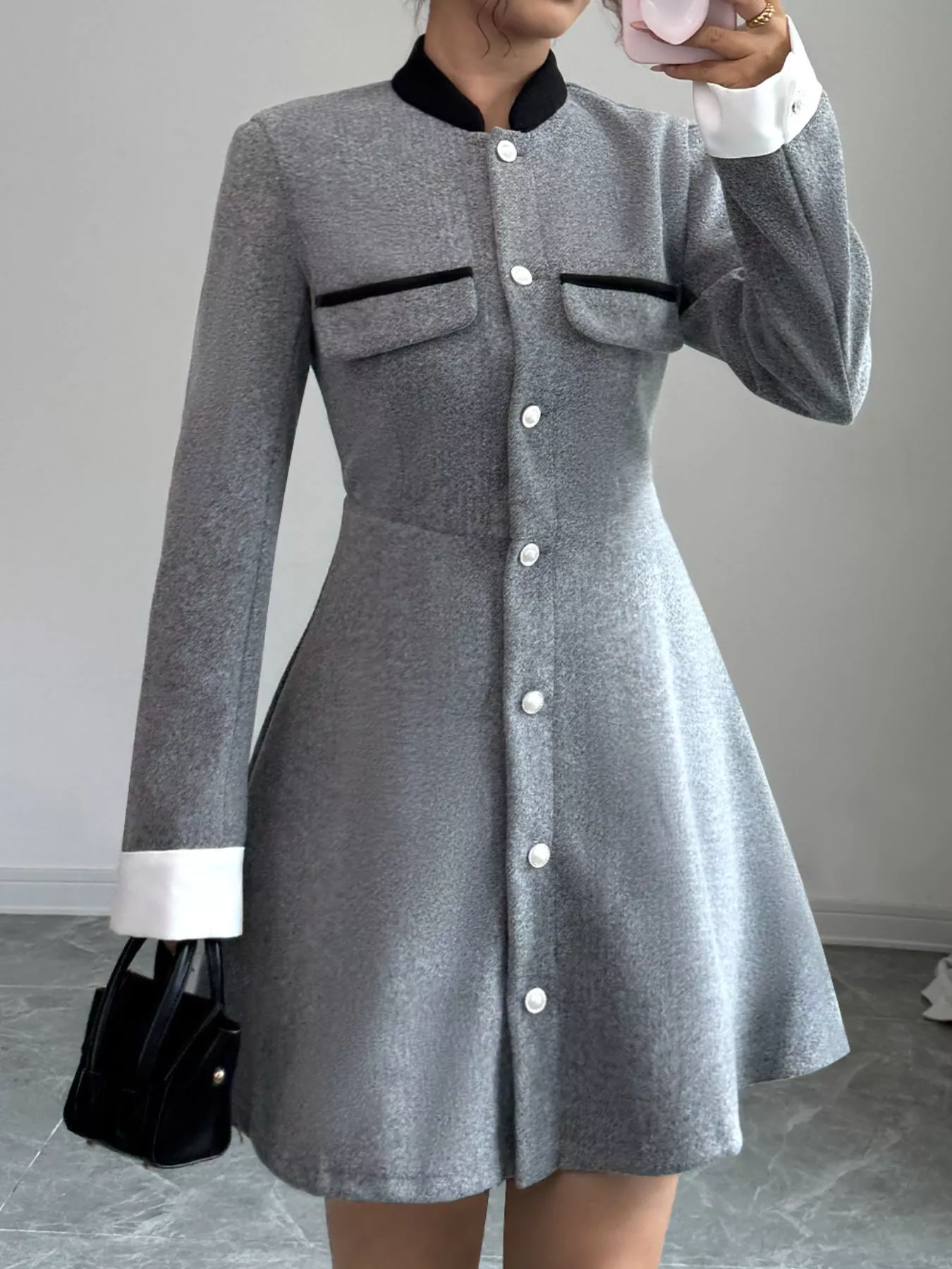 A-Line Long Sleeve Button-Down Dress - Image 4