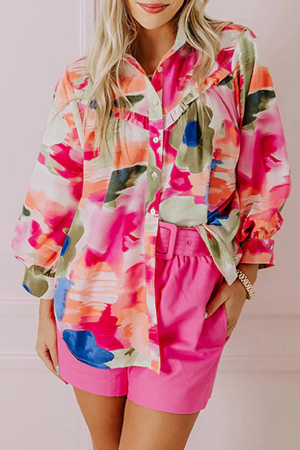 Abstract Print Collared Neck Long Sleeve Shirt - Image 2