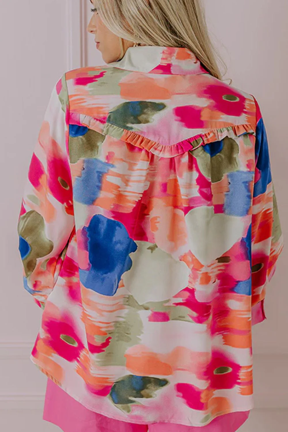 Abstract Print Collared Neck Long Sleeve Shirt - Image 3