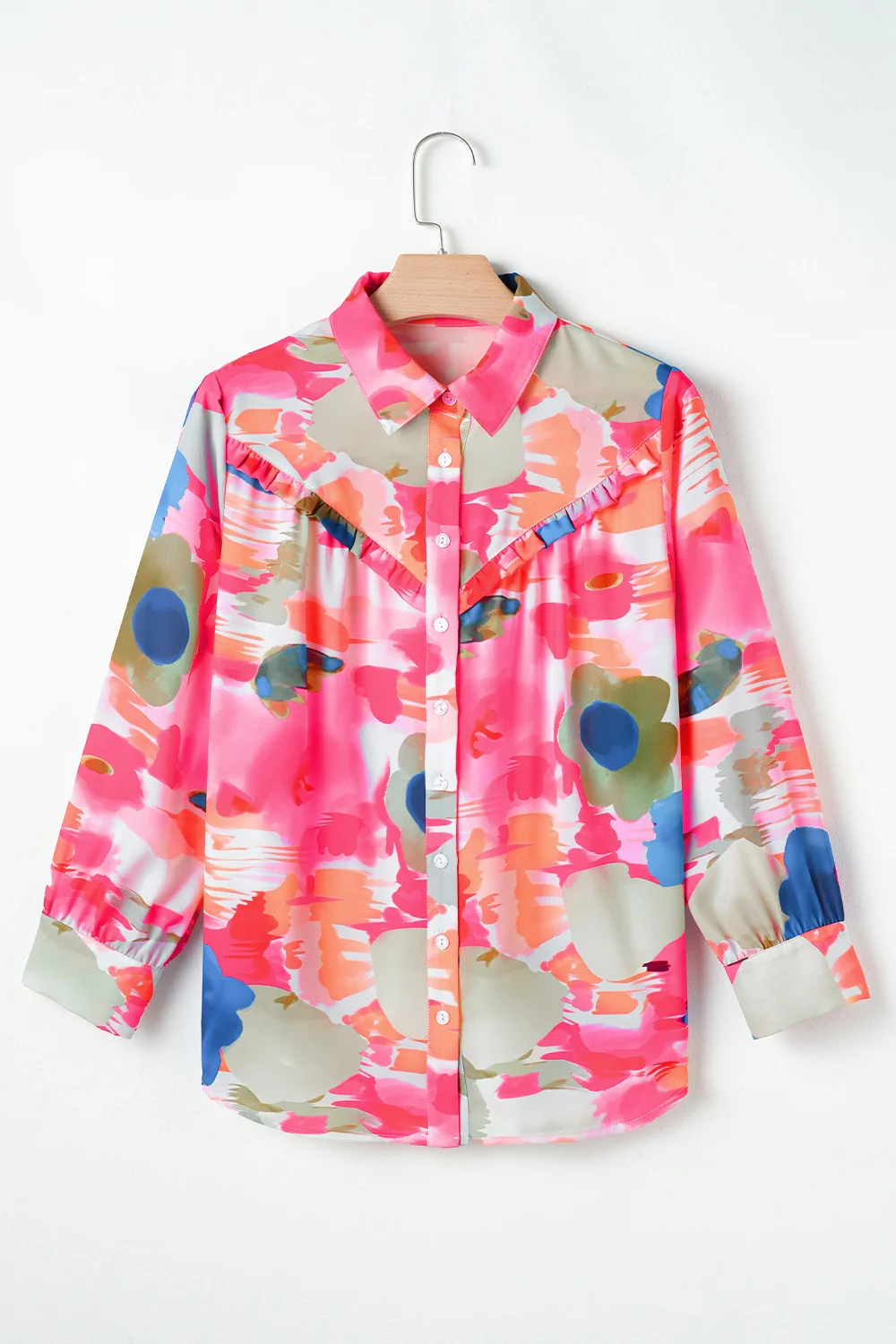 Abstract Print Collared Neck Long Sleeve Shirt - Image 4