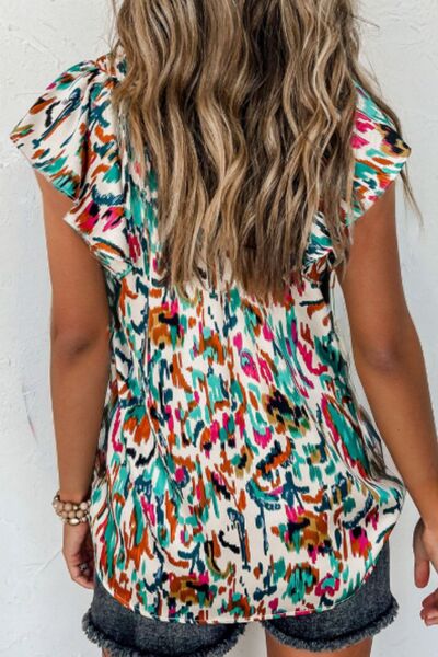 Abstract Print Ruffle Sleeve Blouse - Image 2