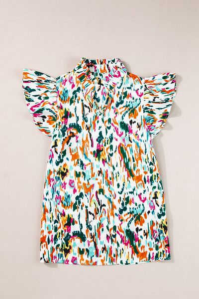 Abstract Print Ruffle Sleeve Blouse - Image 3
