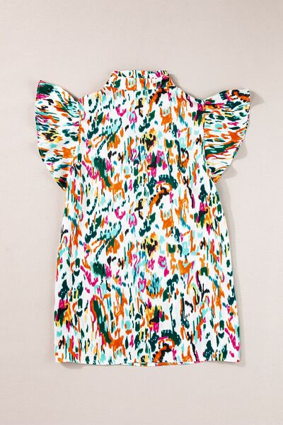 Abstract Print Ruffle Sleeve Blouse - Image 4