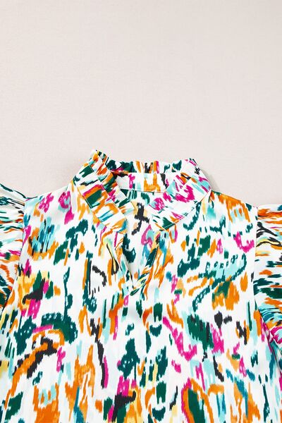 Abstract Print Ruffle Sleeve Blouse - Image 5
