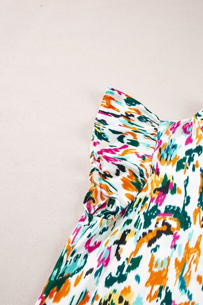 Abstract Print Ruffle Sleeve Blouse - Image 6
