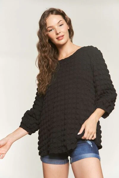 ADORA Bubble Texture Round Neck Blouse - Image 2