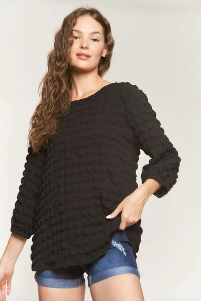 ADORA Bubble Texture Round Neck Blouse - Image 3