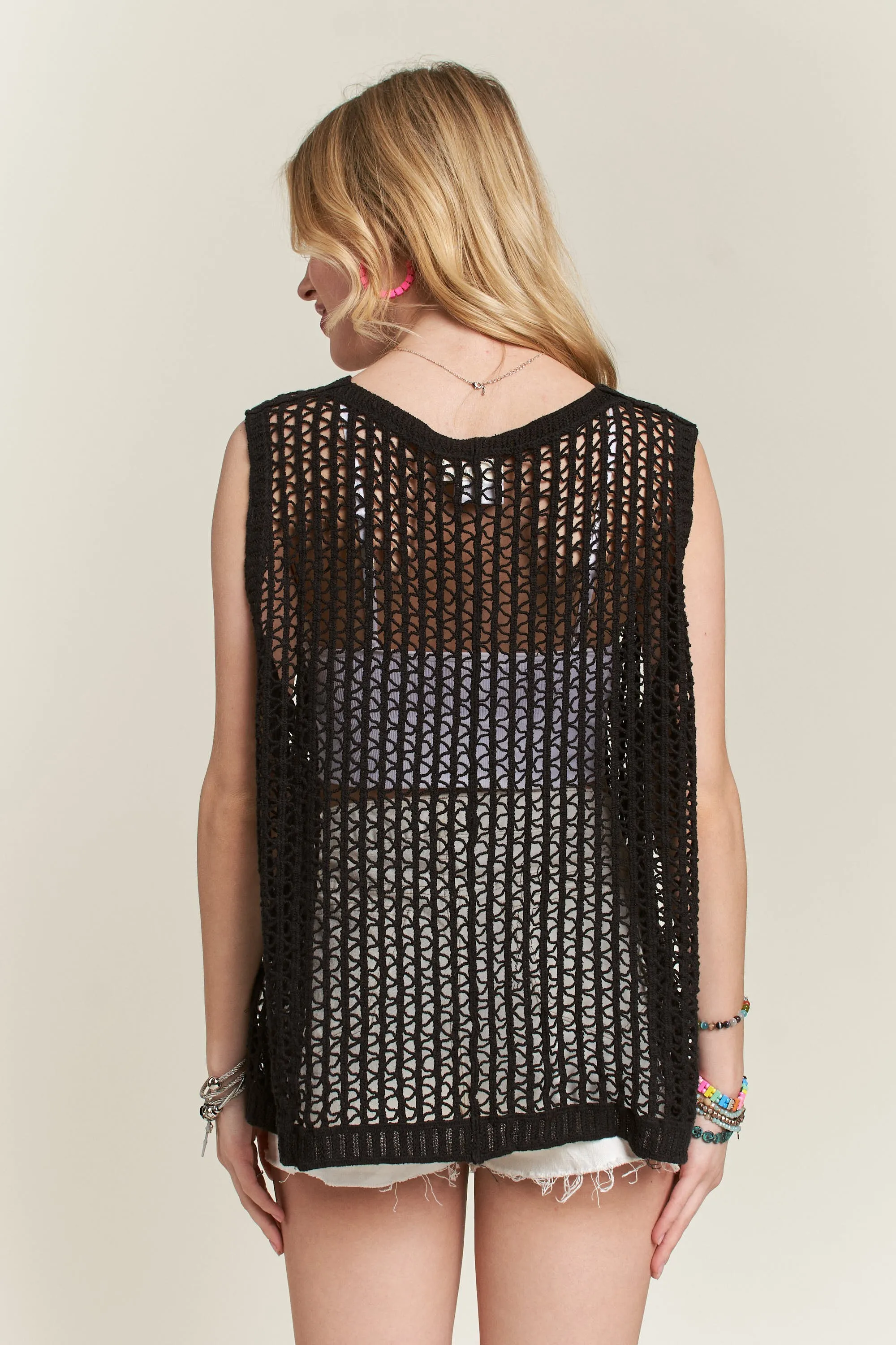 ADORA Button Down Crochet Vest Top - Image 4