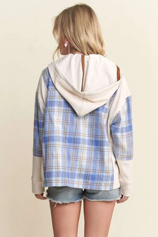 ADORA Button Down Plaid Hoodie Shacket - Image 3