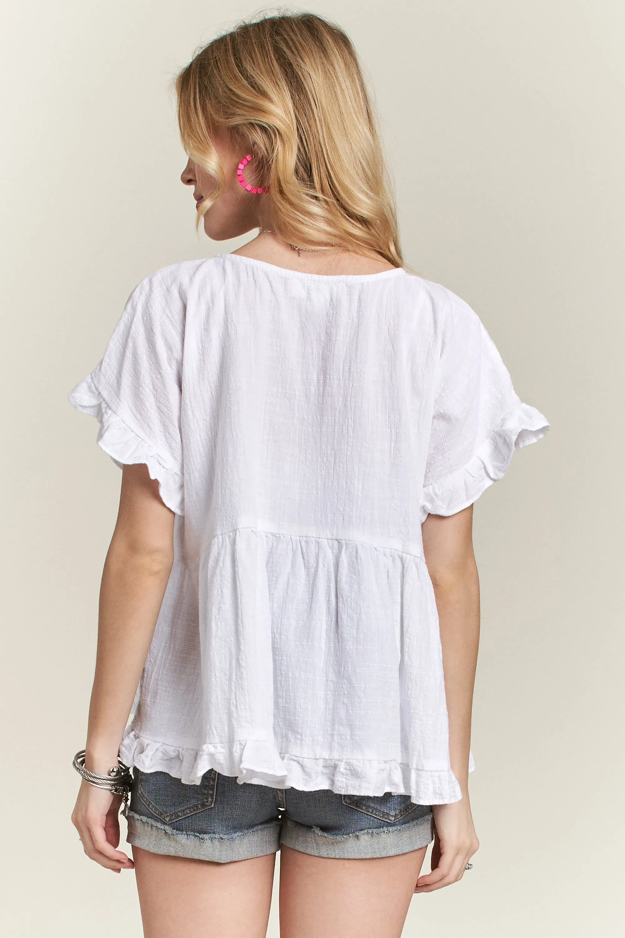 ADORA Button Down Ruffled Babydoll Blouse - Image 4