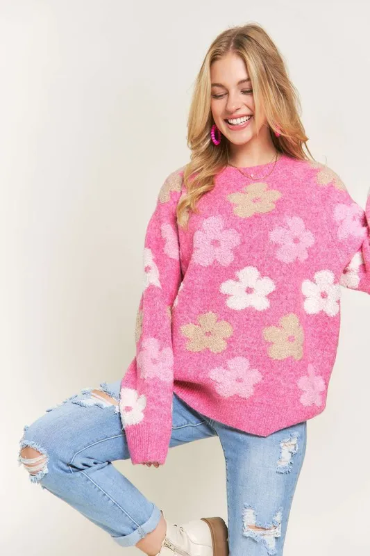 ADORA Full Size Floral Popped 2-Tone Sweater Top Plus Size - Image 4