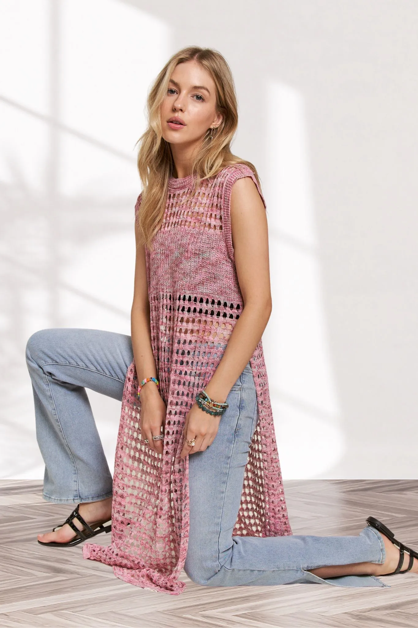 ADORA Multi Color Crochet Tunic Top