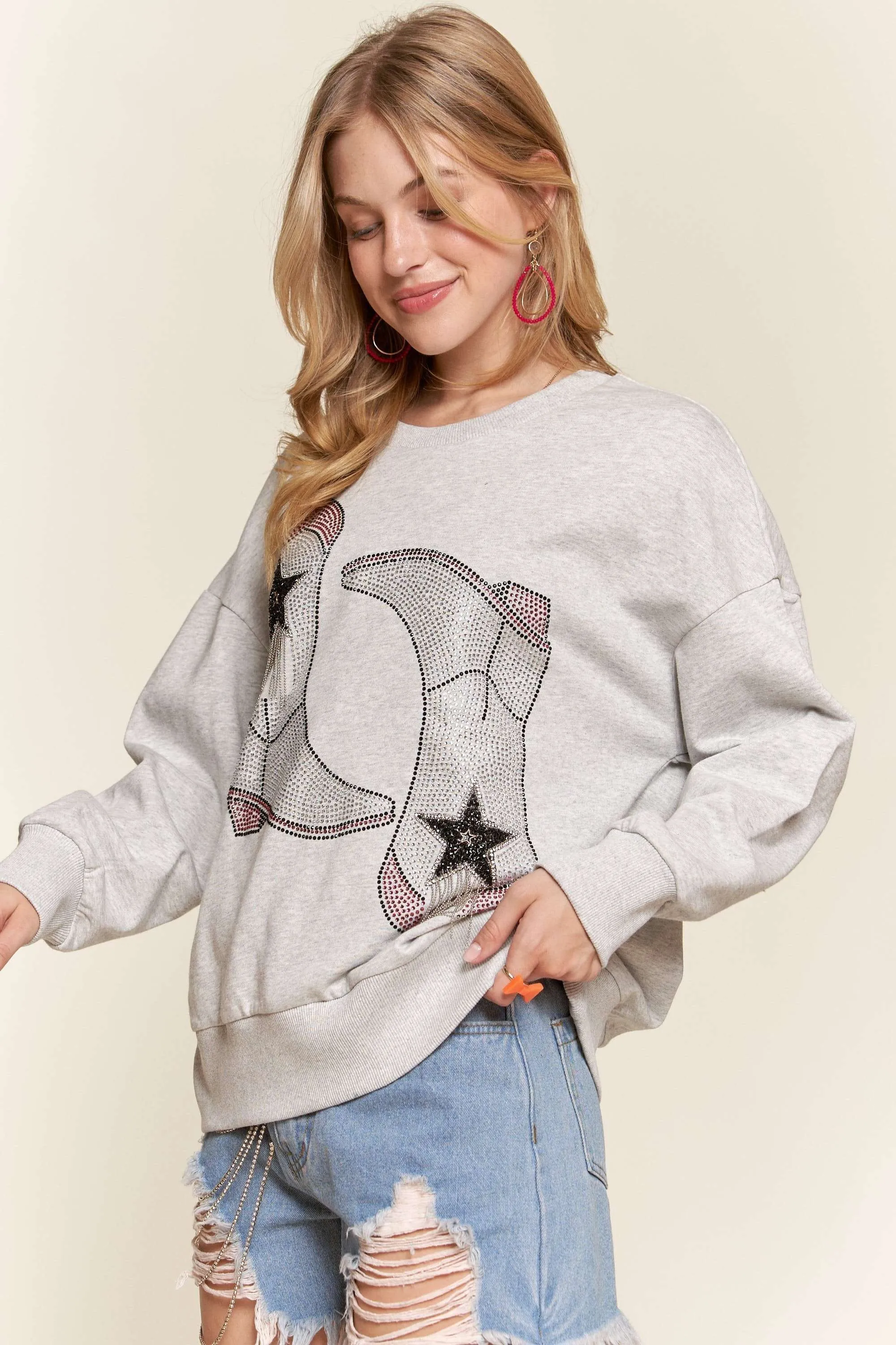 ADORA Rhinestone Accent Casual Sweatshirt - Image 3
