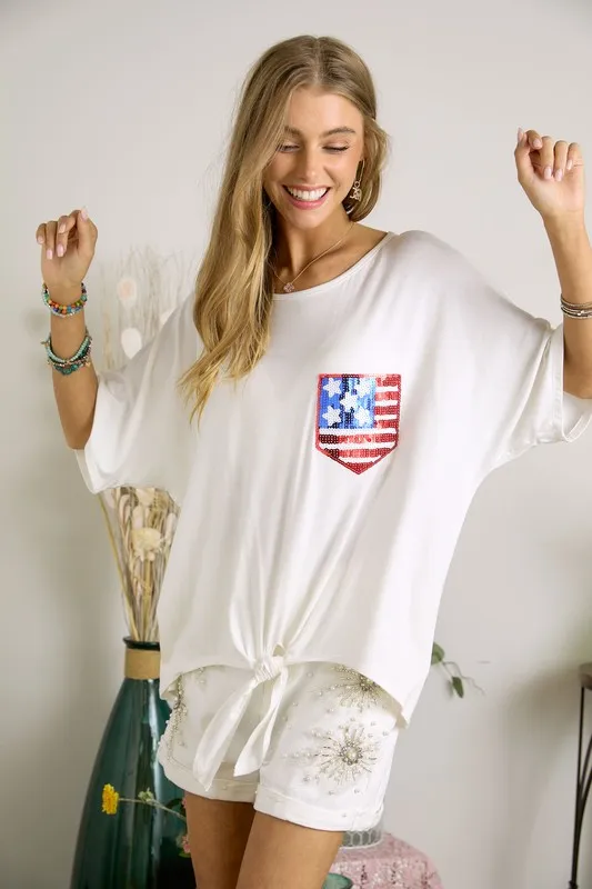 ADORA Sequin US Flag Pocketed Top - Image 2
