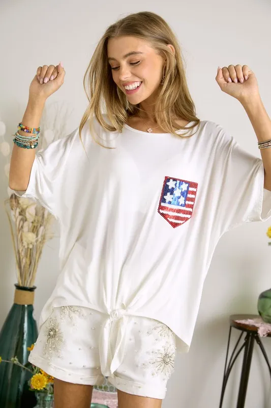 ADORA Sequin US Flag Pocketed Top - Image 4