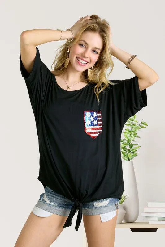 ADORA Sequin US Flag Pocketed Top - Image 2