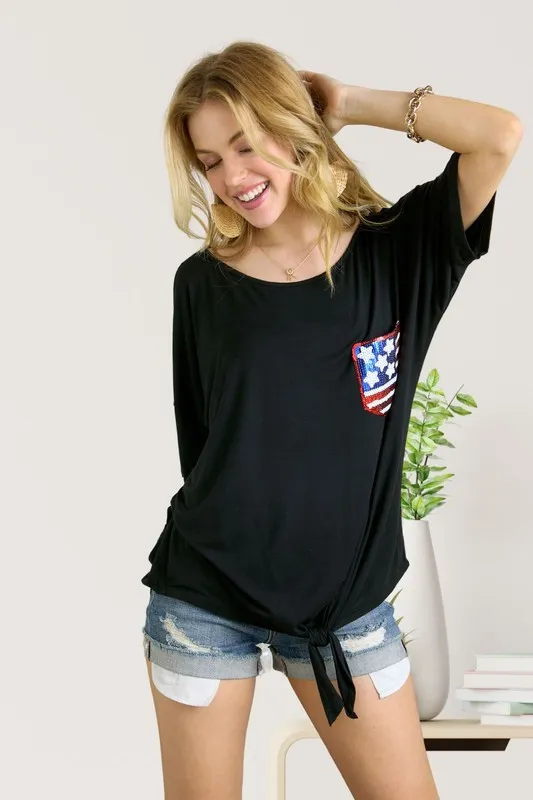 ADORA Sequin US Flag Pocketed Top - Image 3