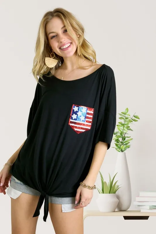 ADORA Sequin US Flag Pocketed Top - Image 4