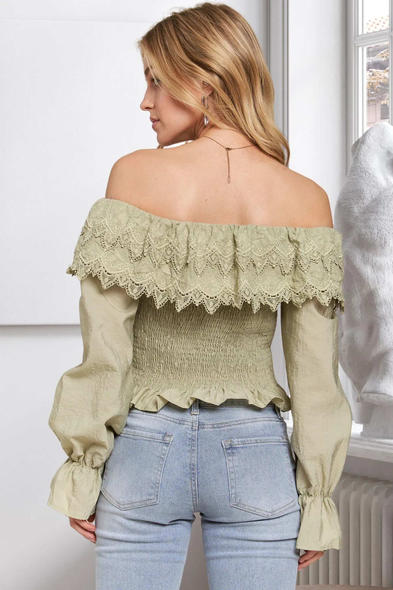 ADORA Smocking Blouse with Eyelet Lace Ruffle - Image 4