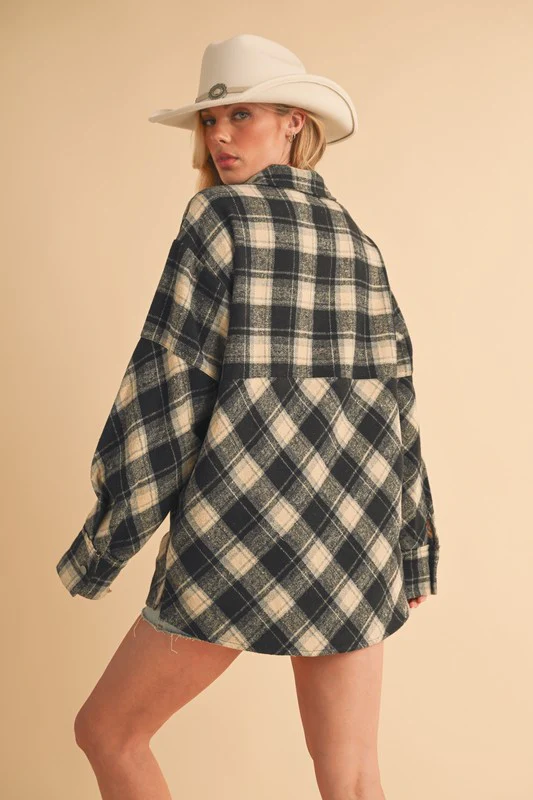 Aemi + Co Slit Plaid Half Zip Drop Shoulder Top - Image 3