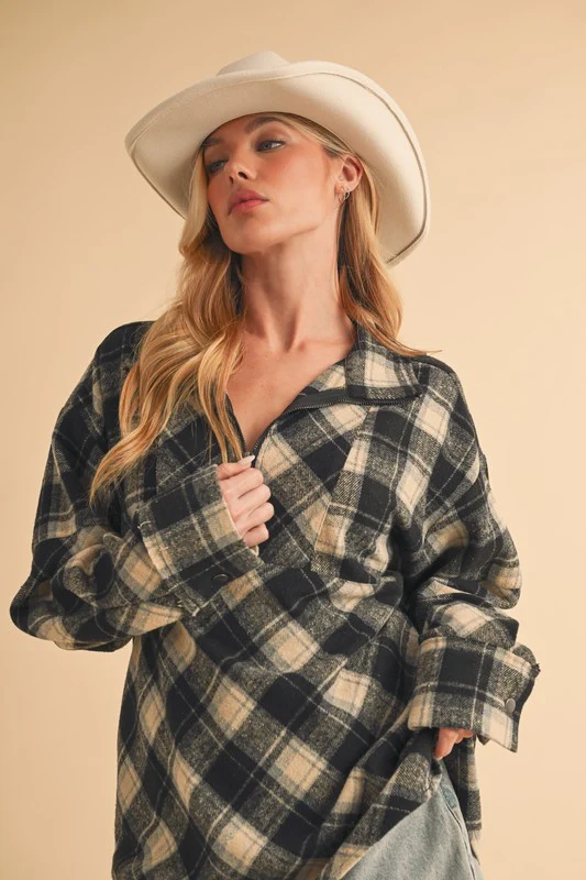 Aemi + Co Slit Plaid Half Zip Drop Shoulder Top - Image 4