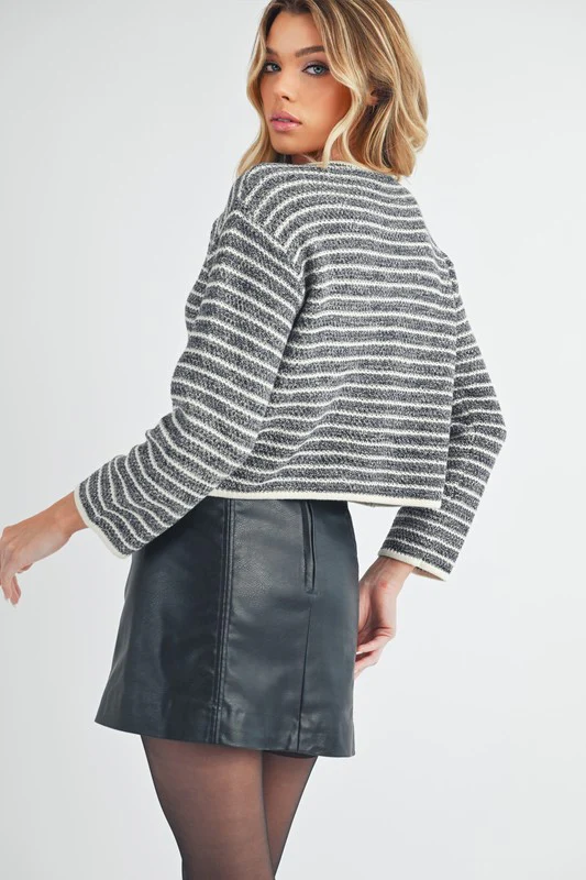 Aemi + Co Striped Button Down Round Neck Cardigan - Image 5
