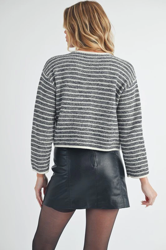 Aemi + Co Striped Button Down Round Neck Cardigan - Image 6