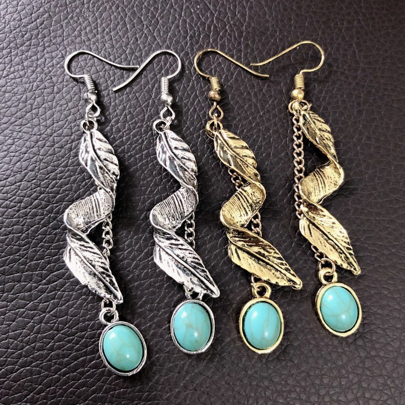 Alloy Leaf Artificial Turquoise Earrings - Image 6