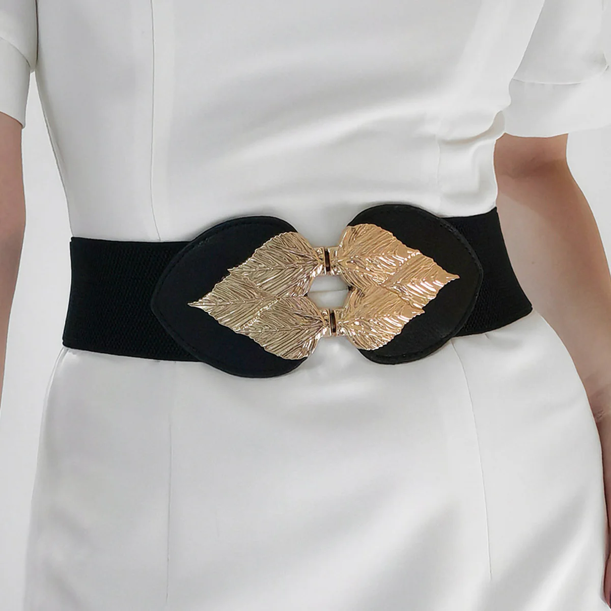 Alloy Leaf Buckle Elastic Belt - Image 5