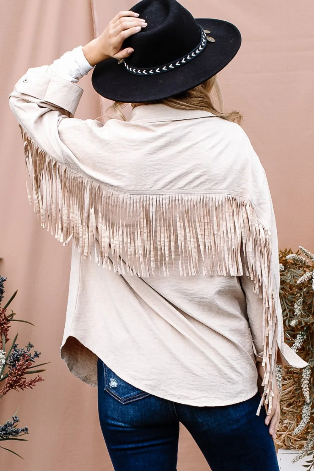 And The Why Full Size Fringe Back Detailed Button Down Jacket - Image 2