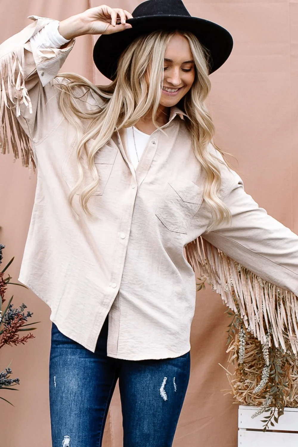 And The Why Full Size Fringe Back Detailed Button Down Jacket - Image 4