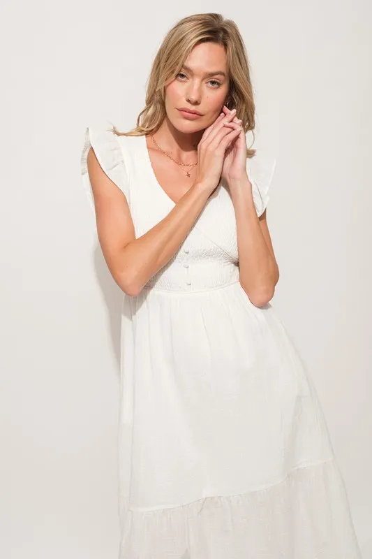 And The Why Ruffle Sleeve Front Smocked Tiered Midi Dress - Image 10