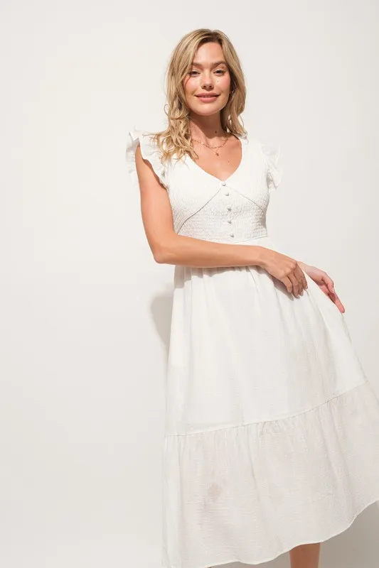 And The Why Ruffle Sleeve Front Smocked Tiered Midi Dress - Image 4