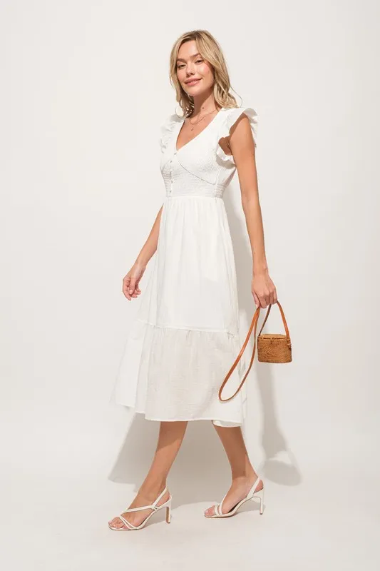 And The Why Ruffle Sleeve Front Smocked Tiered Midi Dress - Image 6