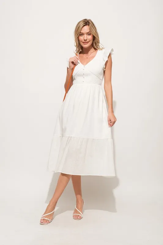 And The Why Ruffle Sleeve Front Smocked Tiered Midi Dress - Image 7