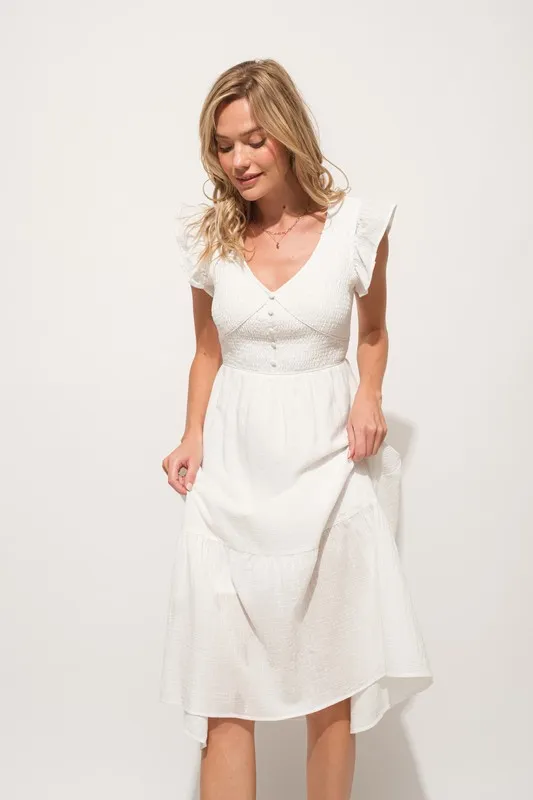 And The Why Ruffle Sleeve Front Smocked Tiered Midi Dress - Image 9