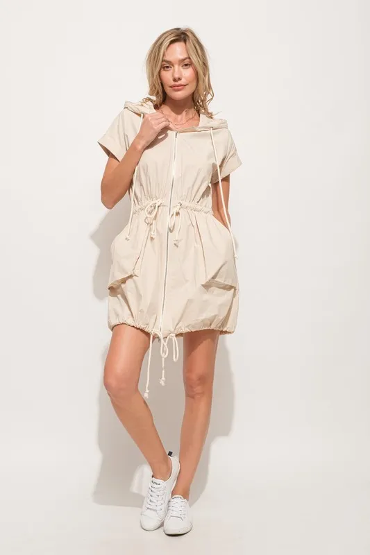 And The Why Short Sleeve String Details Hooded Mini Dress - Image 2